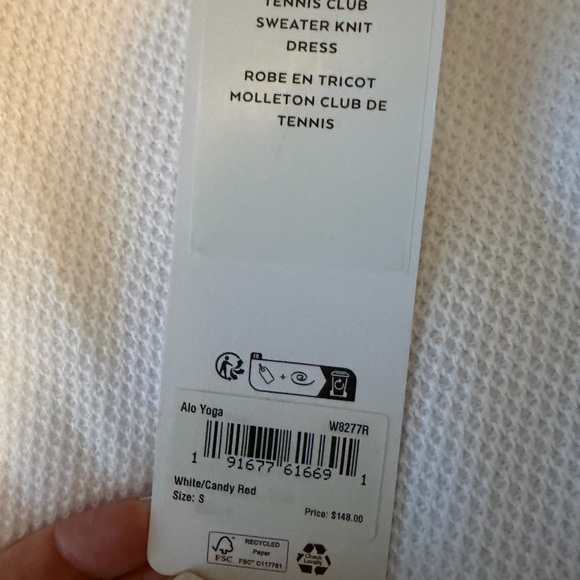 NWT - ALO White Knit Tennis 🎾 Mini Dress with Candy Red Stripe Trim-SIZE SMALL - Picture 6 of 7